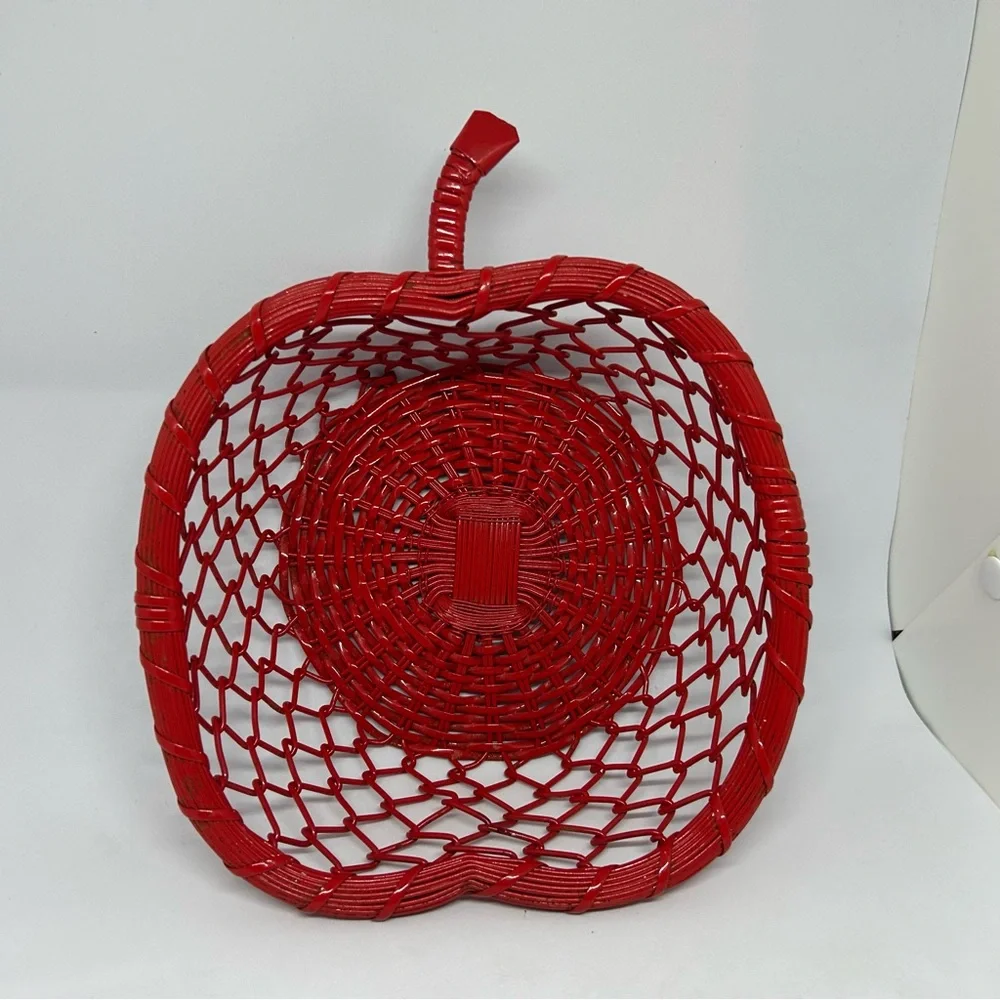 Bright Red Enamel‎ Metal Woven Apple Shaped Basket